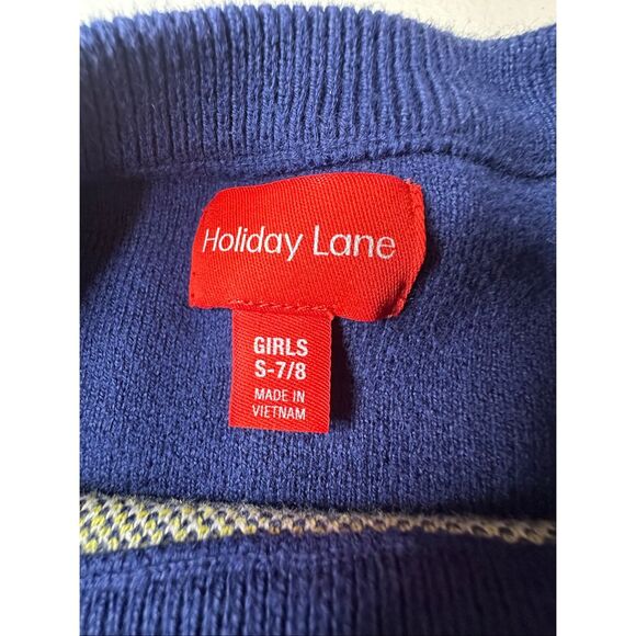 Holiday Lane Girl's Blue Combo Snowy Town Landscape Crewneck Sweater Size 8 - Picture 3 of 3